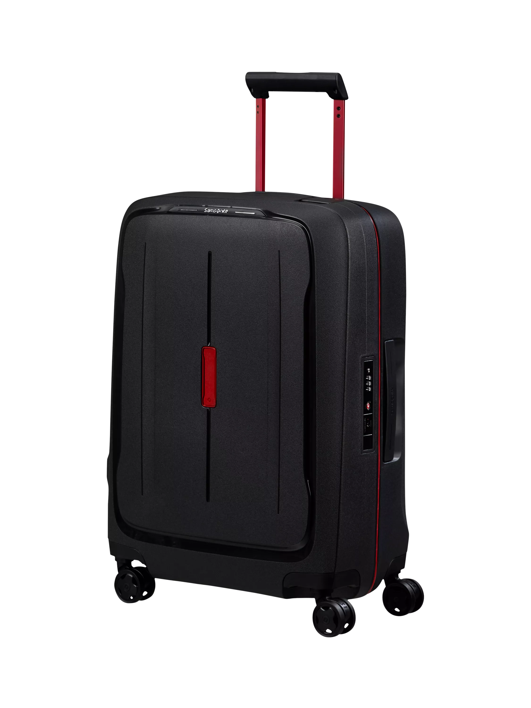 Samsonite Essens 55cm Double Wheel Spinner Cabin Suitcase, 39L, Black/Red