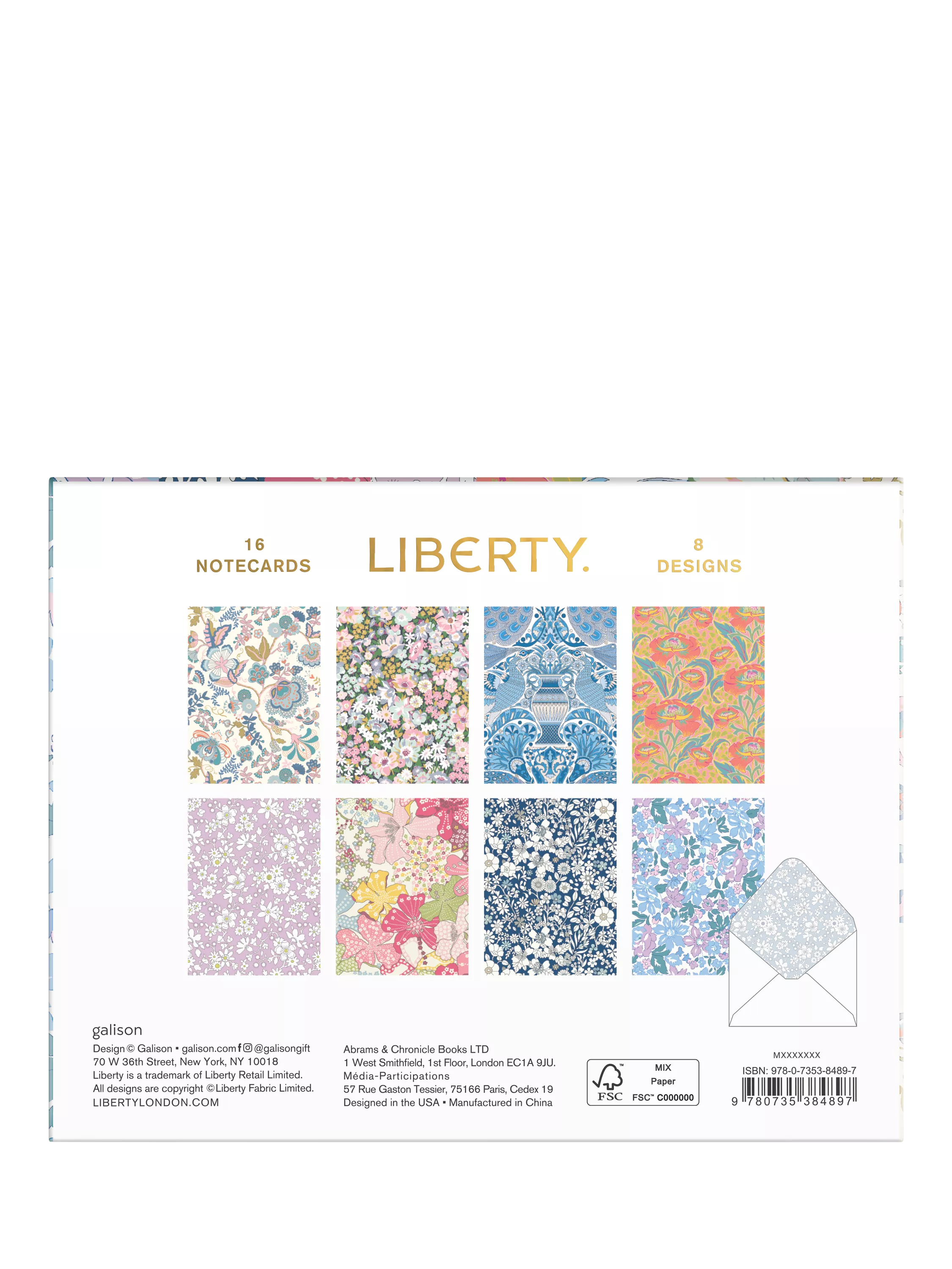Liberty London floral notecards set of 16 (British brand)