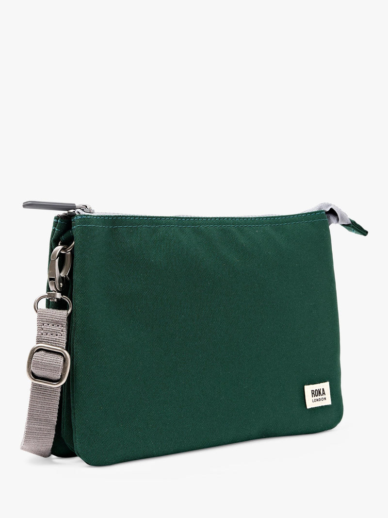 ROKA London green crossbody bag in recycled canvas, UK version