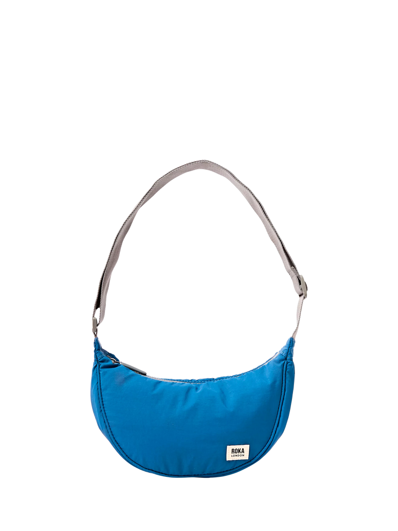 ROKA London Farringdon Taslon Half Moon Shoulder Bag, Malibu Blue