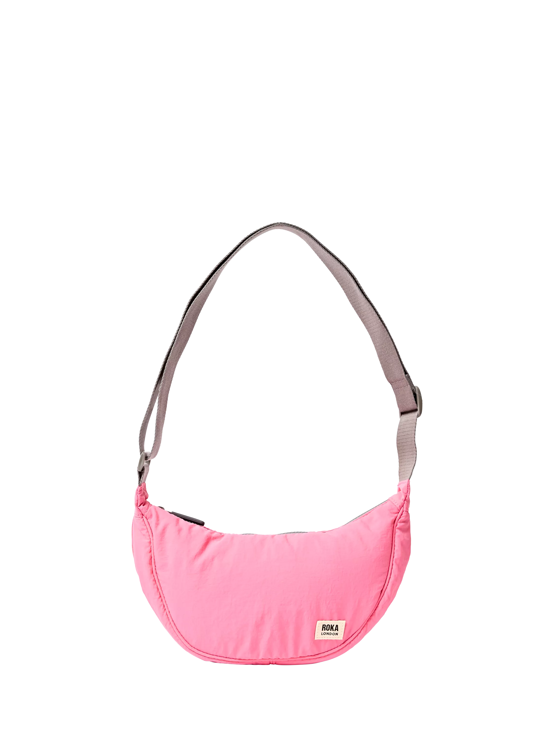 ROKA London Farringdon Taslon Half Moon Shoulder Bag, Pink Lemonade