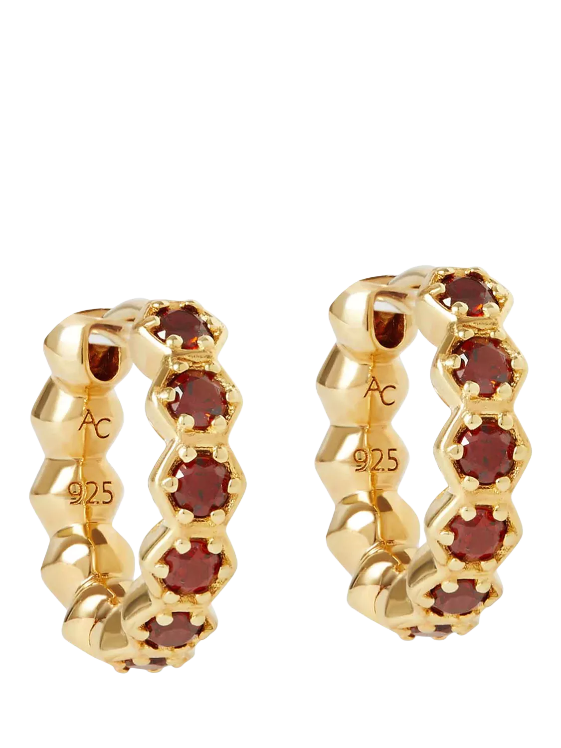 Astley Clarke gold vermeil hoop earrings with garnet, UK version