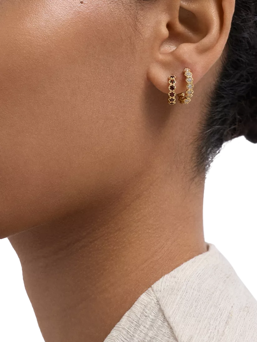 Astley Clarke gold vermeil hoop earrings with garnet, UK version