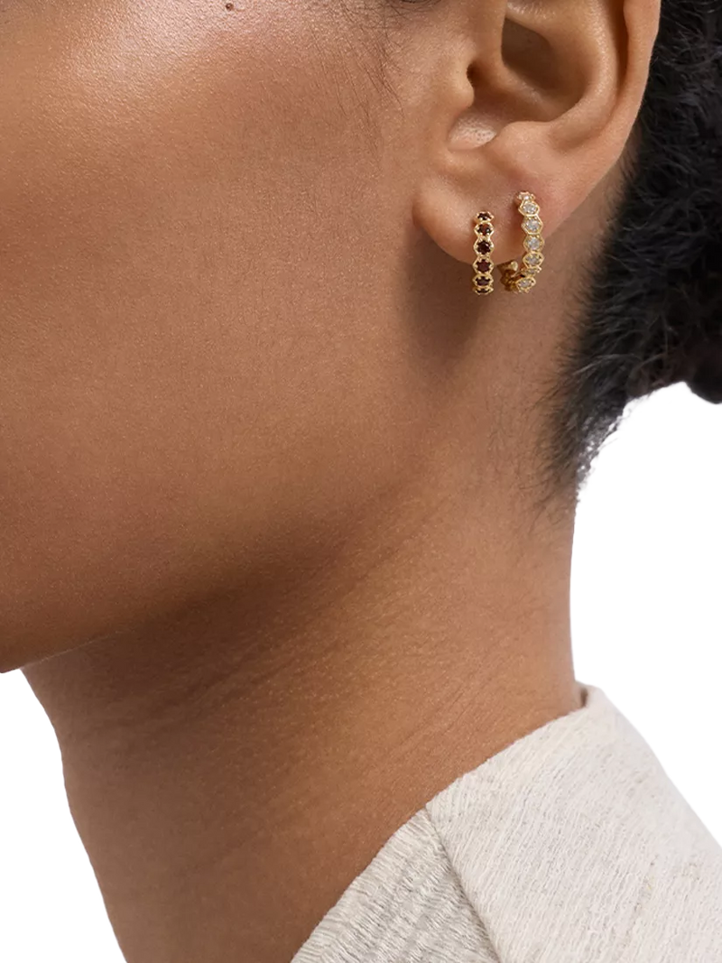 Astley Clarke gold vermeil hoop earrings with garnet, UK version