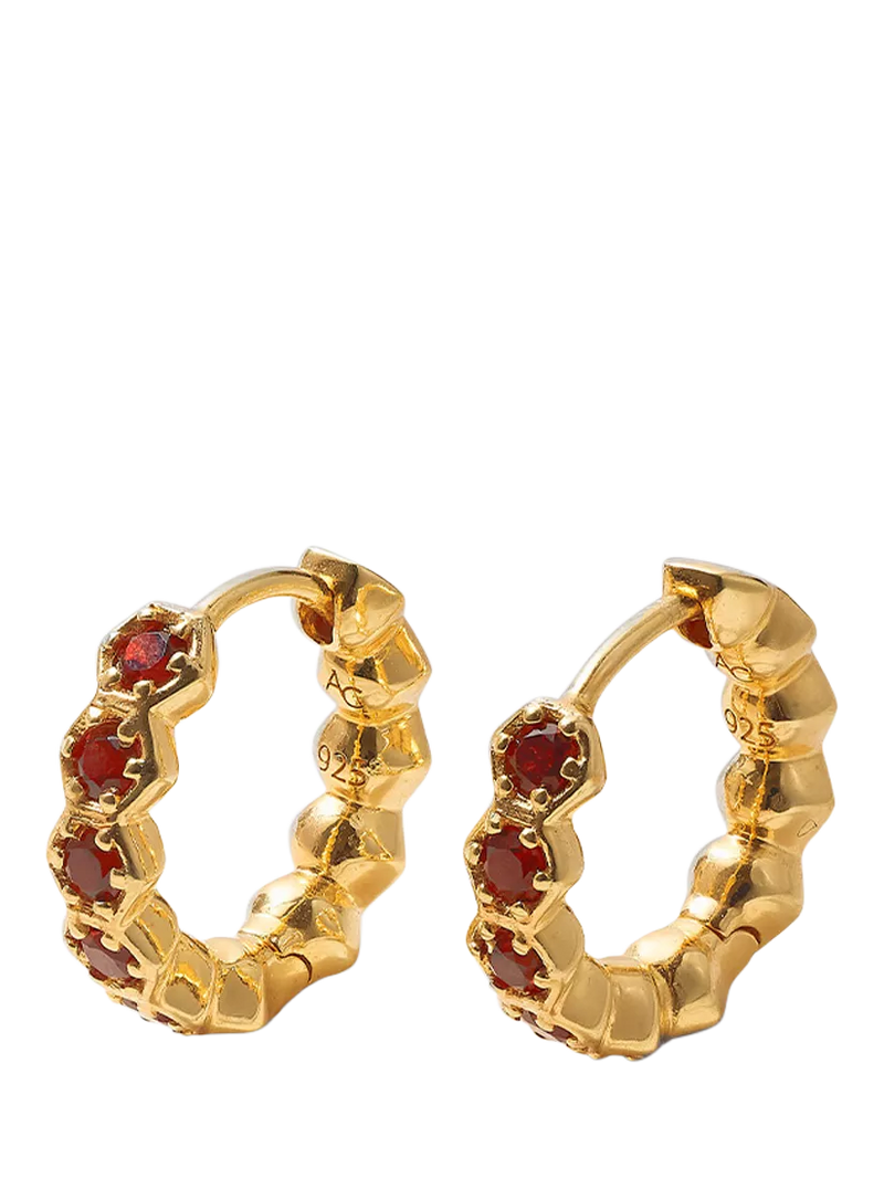 Astley Clarke gold vermeil hoop earrings with garnet, UK version
