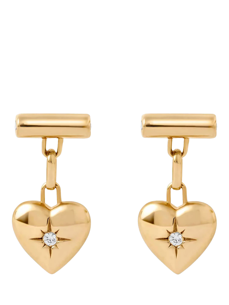Astley Clarke white sapphire heart drop earrings gold plated vermeil, imported from the UK