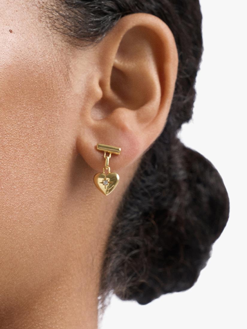 Astley Clarke white sapphire heart drop earrings gold plated vermeil, imported from the UK