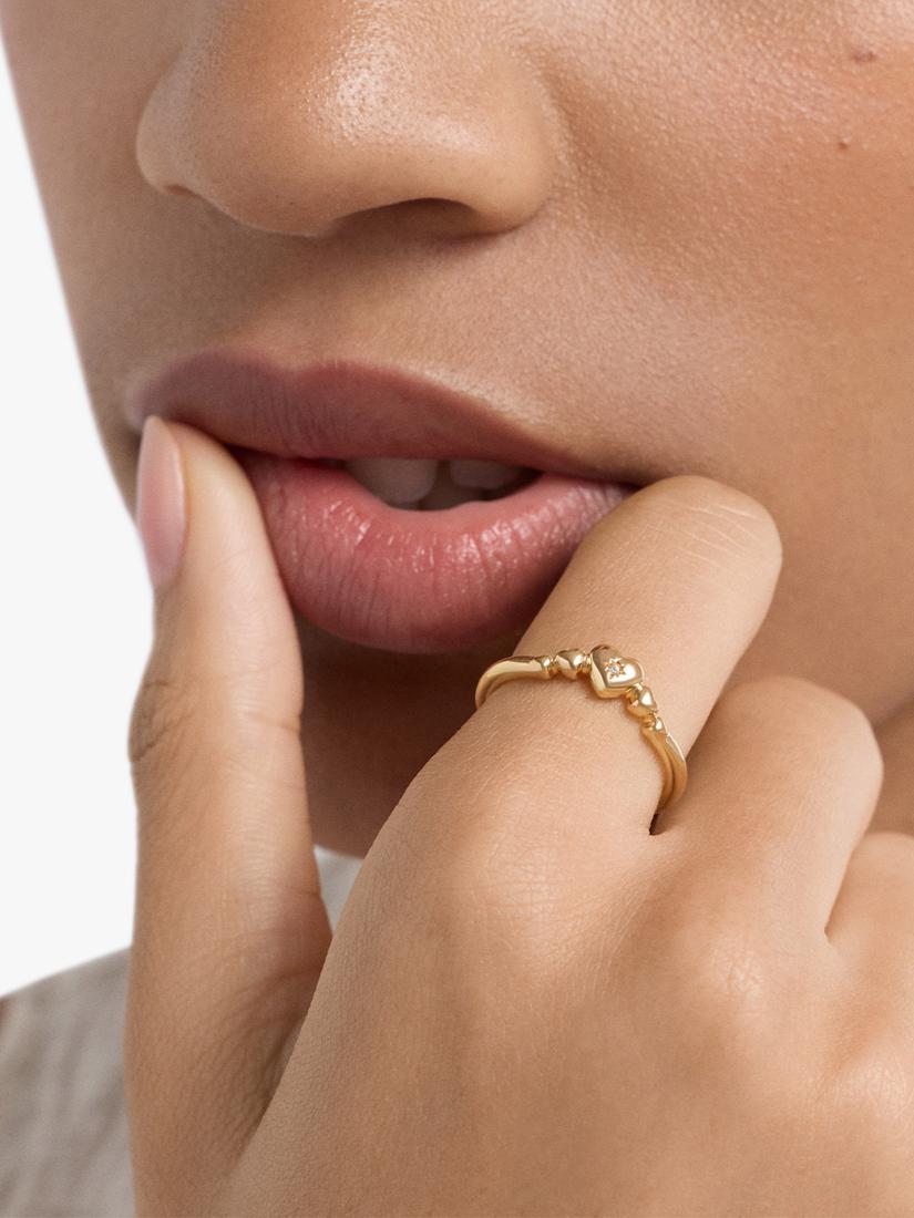 Astley Clarke gold charm heart ring with white sapphire, UK version