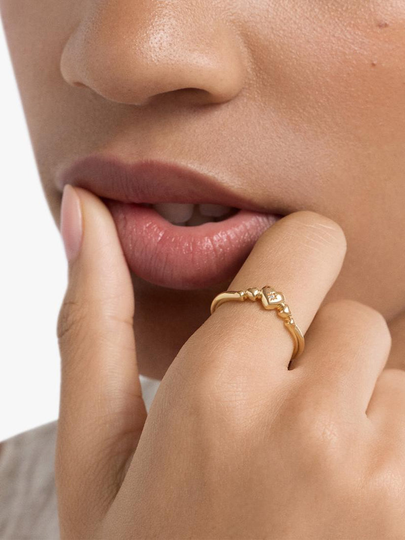 Astley Clarke gold charm heart ring with white sapphire, UK version