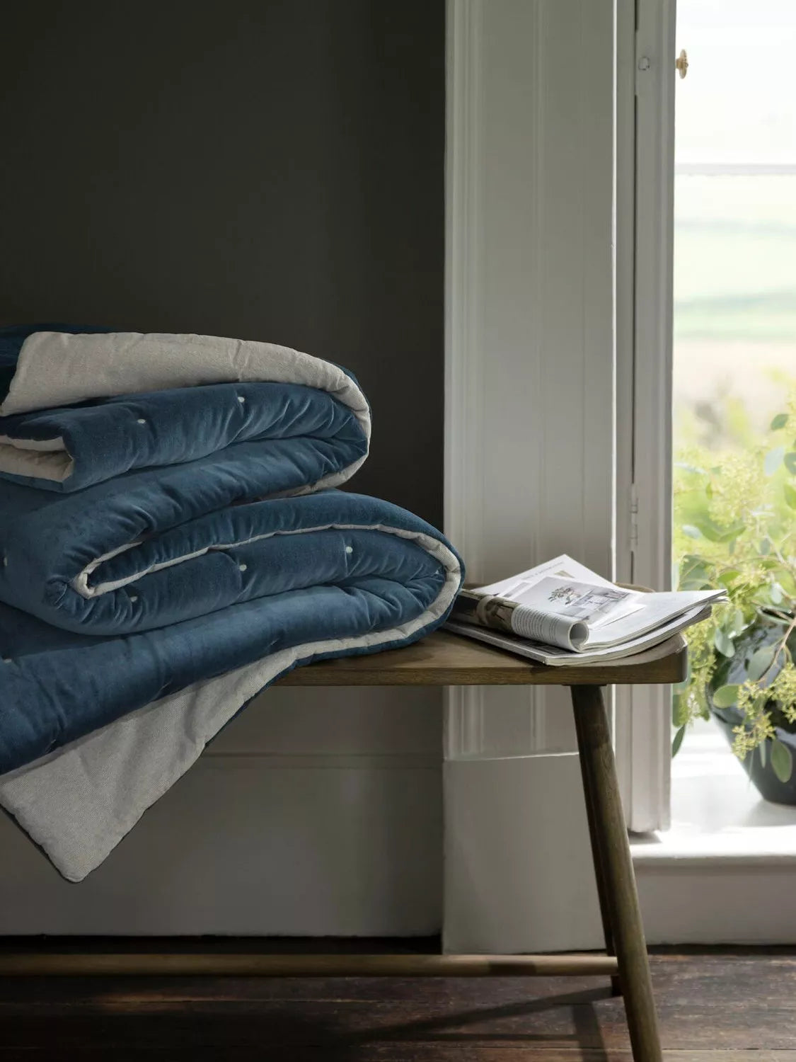 Christy Jaipur quilted throw ink cotton velvet (British brand)