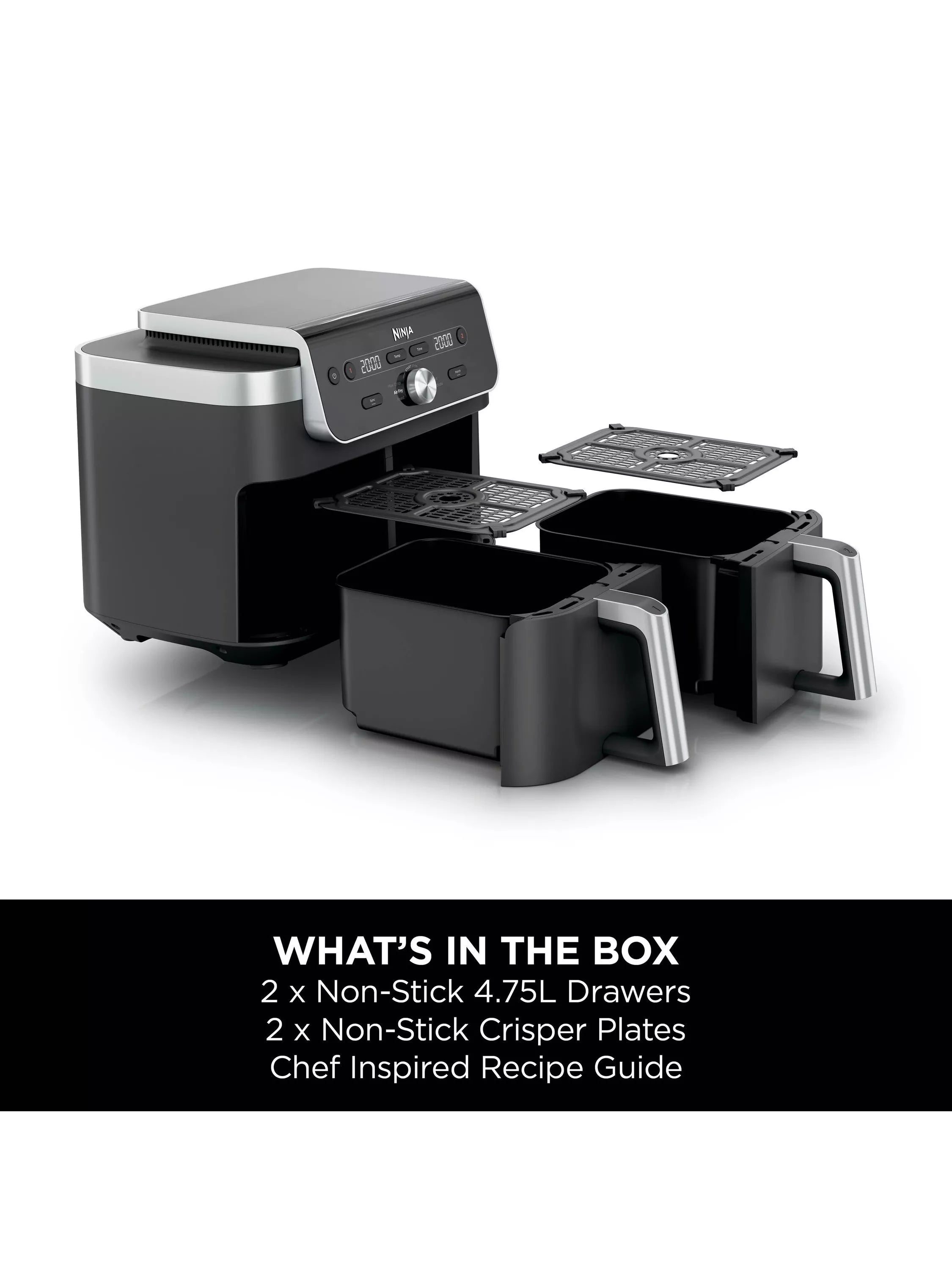 Ninja DualZone XL air fryer 9.5L in grey, UK version