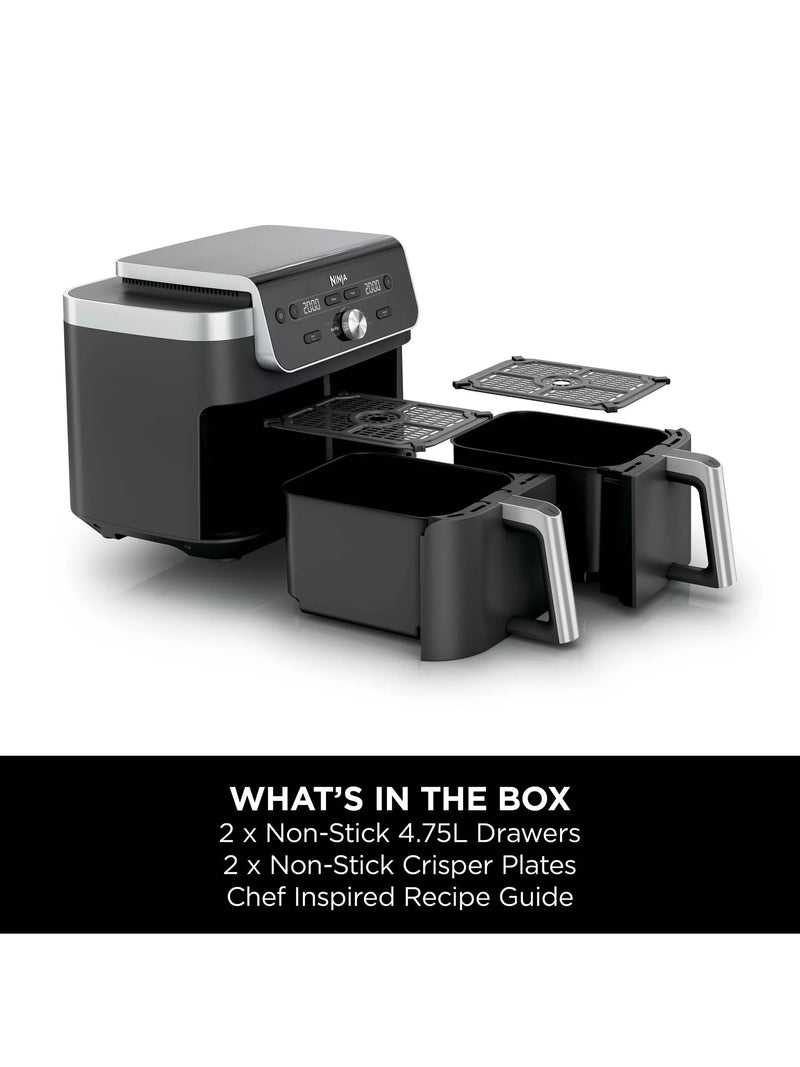 Ninja DualZone XL air fryer 9.5L in grey, UK version