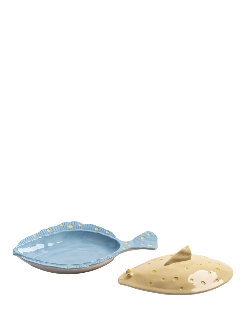 &k Amsterdam plaice-shaped lidded platter yellow, imported from the UK