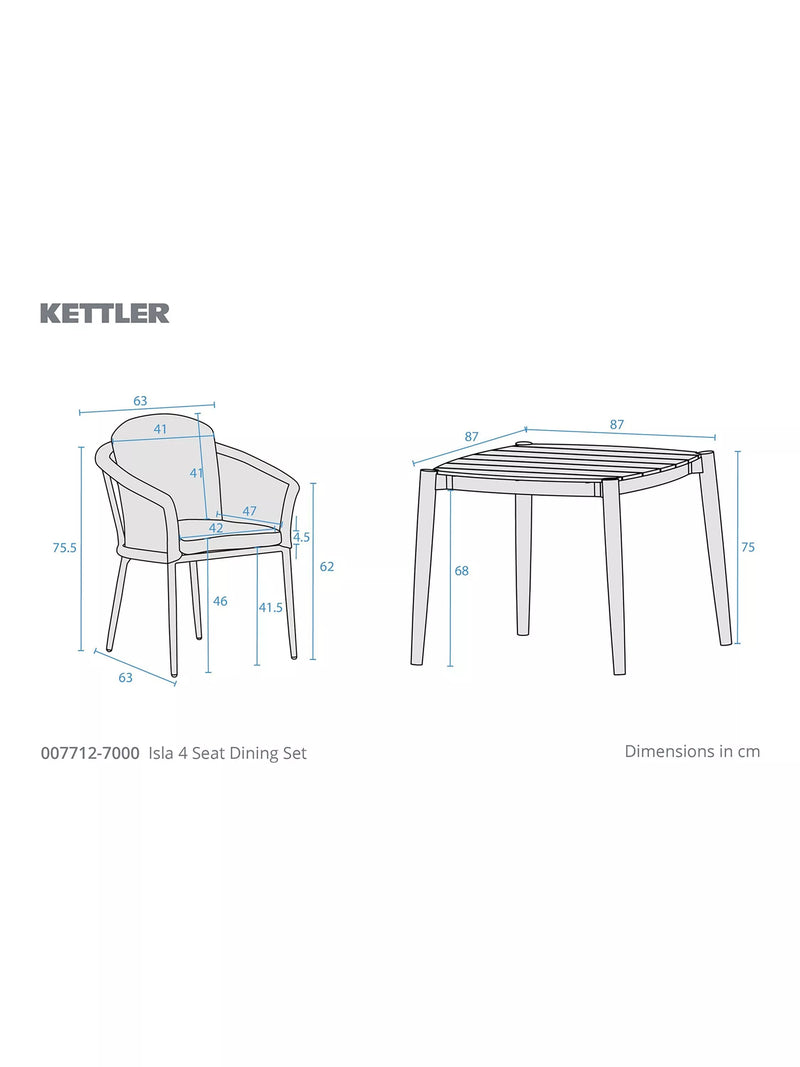 KETTLER Isla 4-seater garden dining set mushroom, UK version