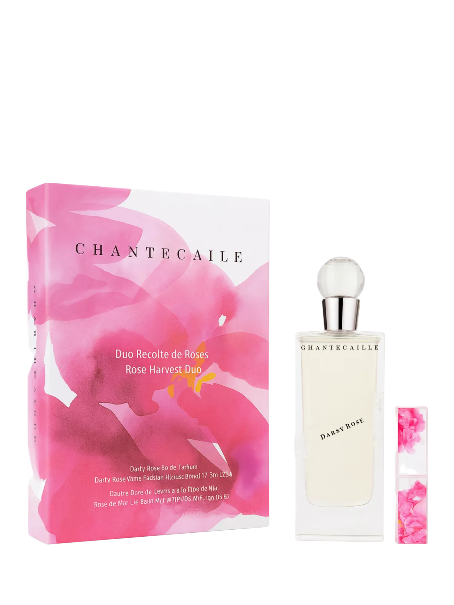 Chantecaille Rose Harvest Duo fragrance gift set with Darby Rose EDP and lip balm, imported from the UK