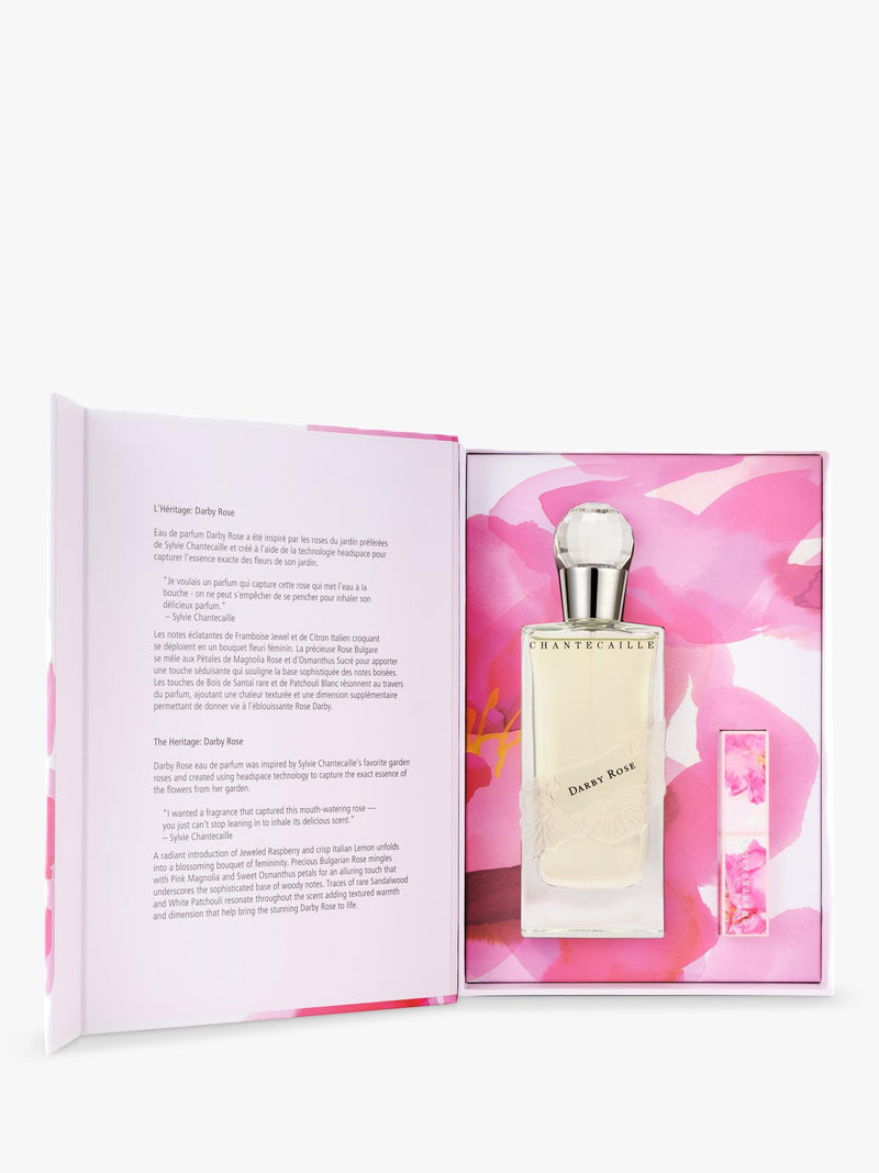 Chantecaille Rose Harvest Duo fragrance gift set with Darby Rose EDP and lip balm, imported from the UK