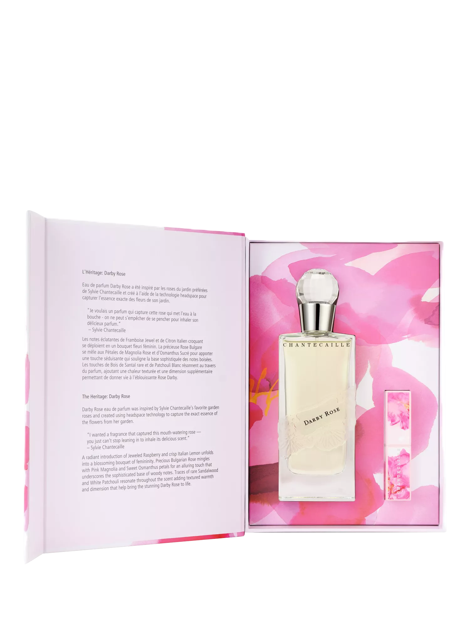 Chantecaille Rose Harvest Duo fragrance gift set with Darby Rose EDP and lip balm, imported from the UK