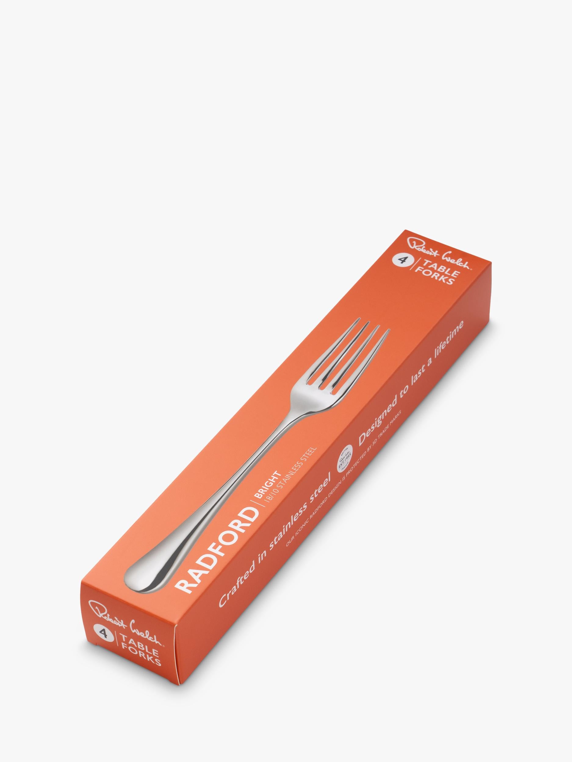 Robert Welch Radford Bright stainless steel table forks set of 4, imported from the UK