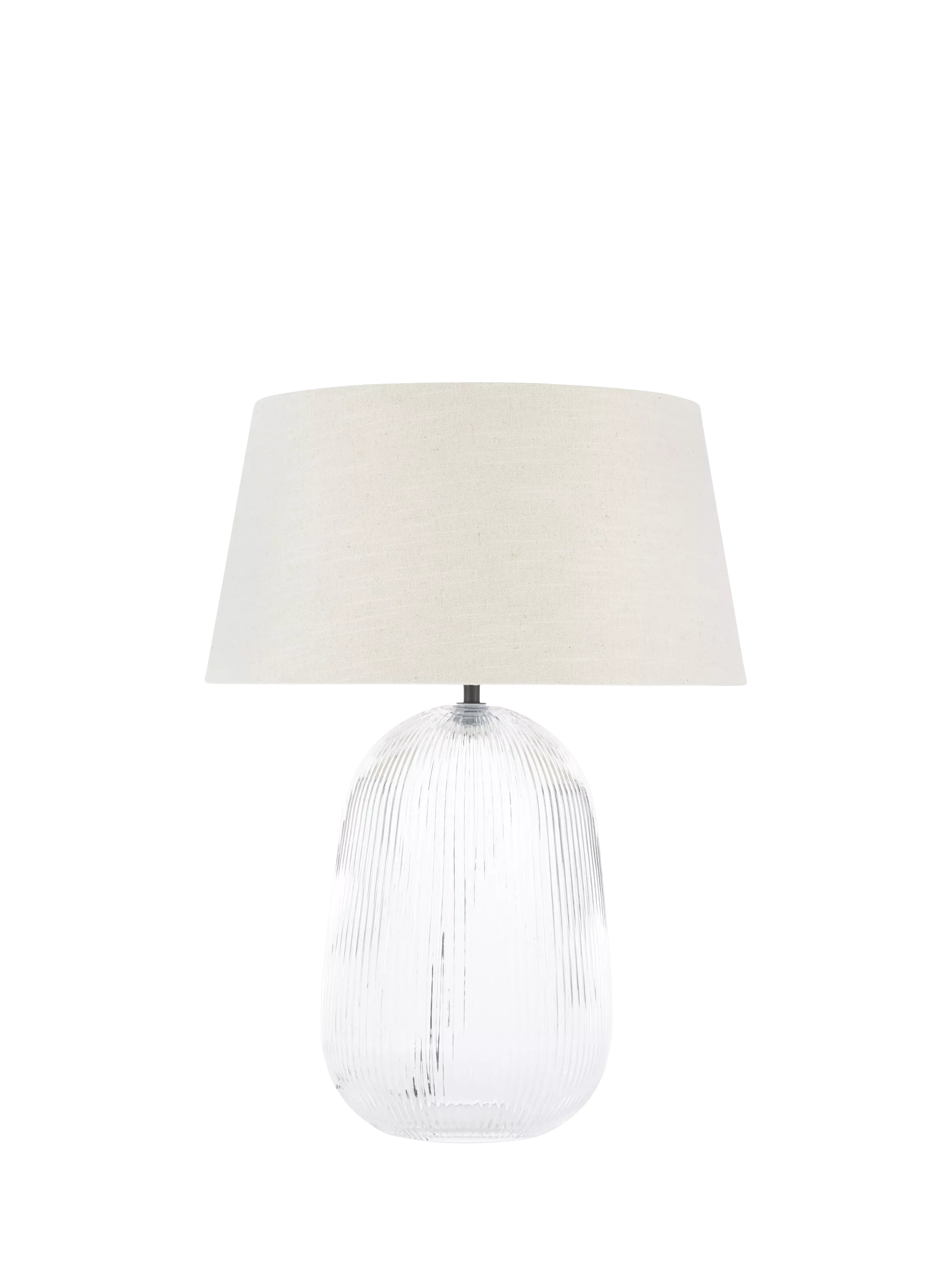 Neptune Malton glass pillar table lamp bronze with linen shade, UK version
