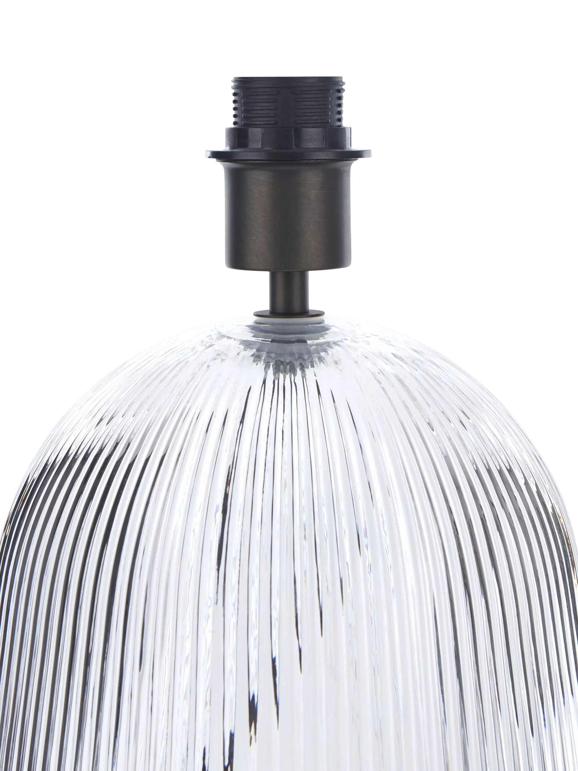 Neptune Malton glass pillar table lamp bronze with linen shade, UK version