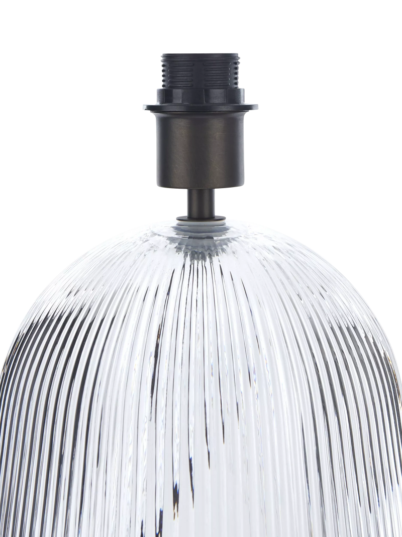 Neptune Malton glass pillar table lamp bronze with linen shade, UK version