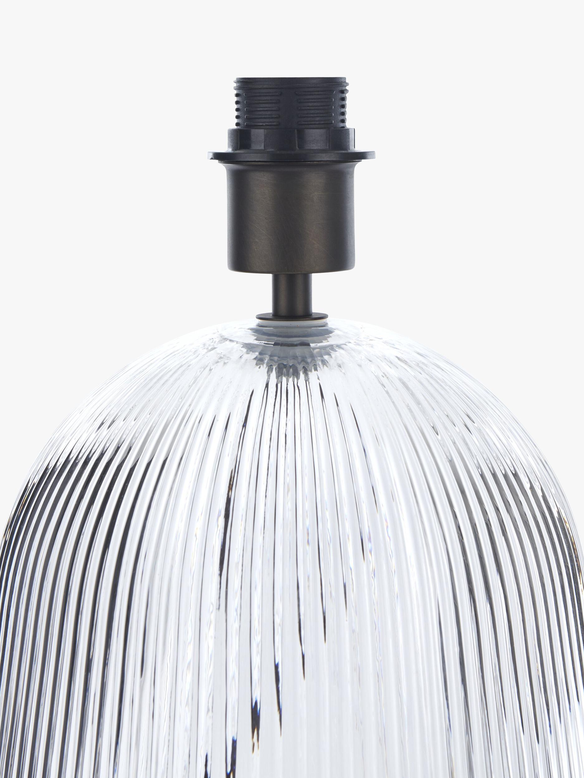 Neptune Malton glass pillar table lamp bronze with linen shade, UK version