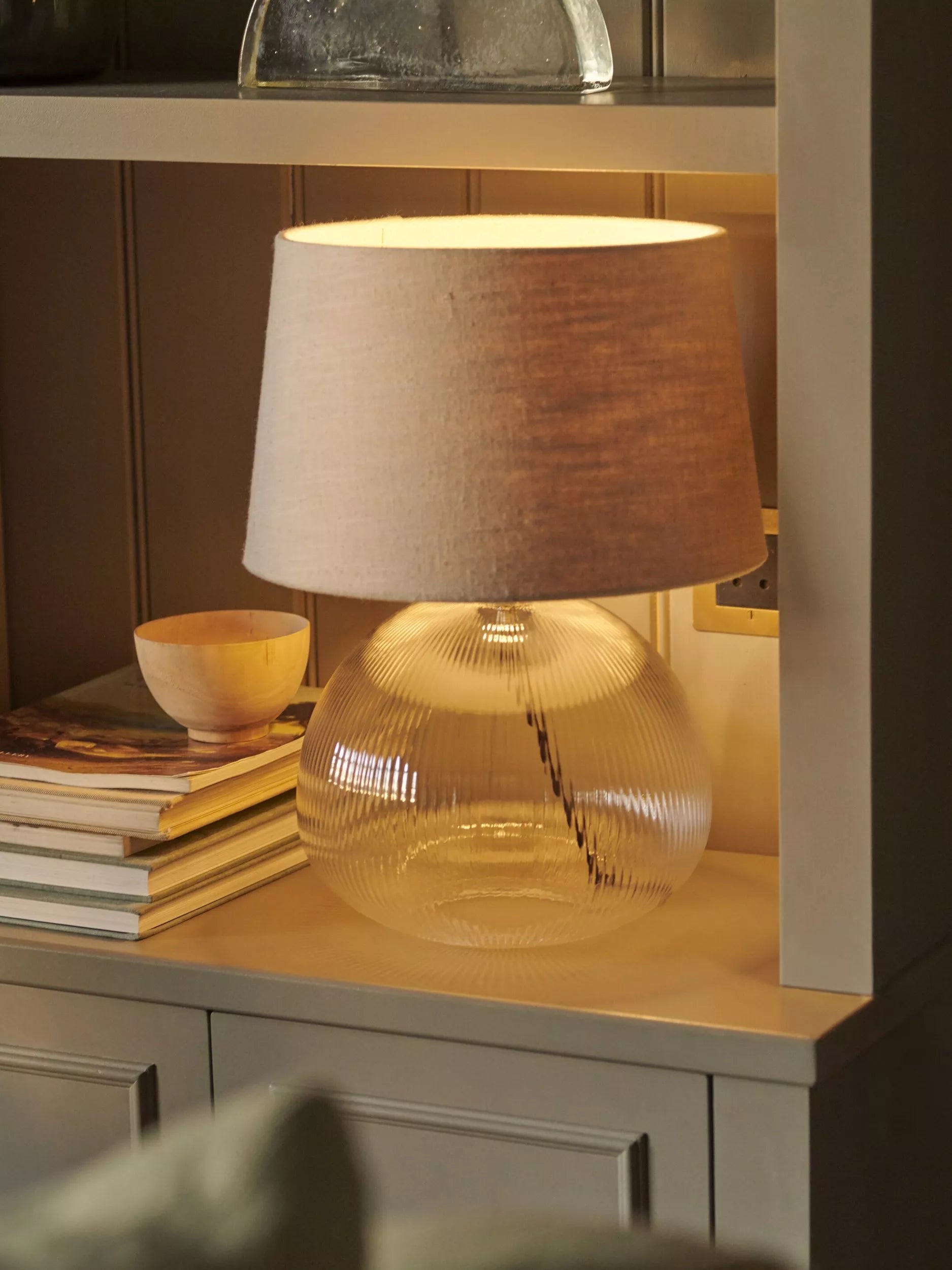 Neptune Malton bronze fluted glass table lamp (British brand)