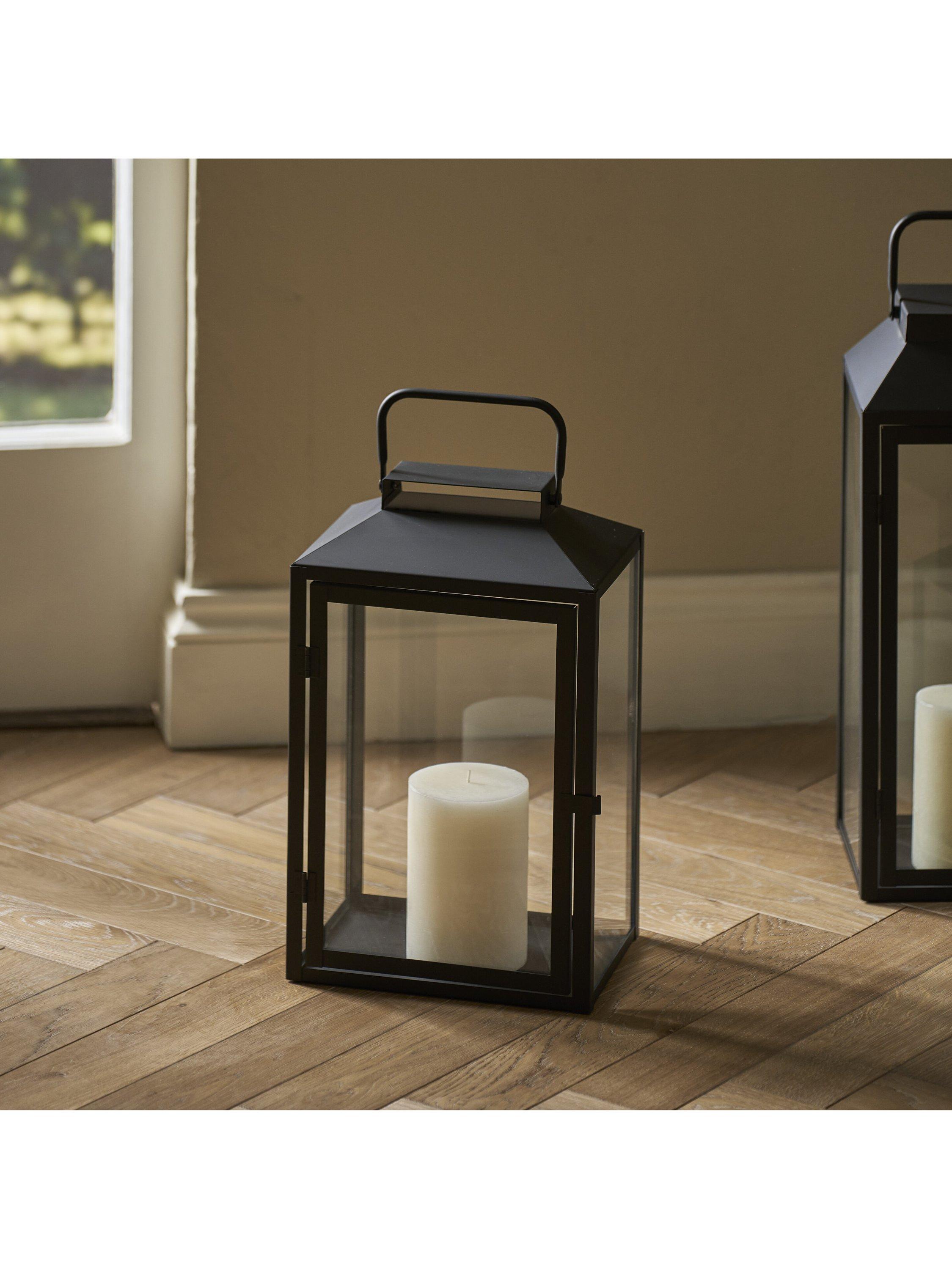 Neptune black metal lantern candle holder, imported from the UK