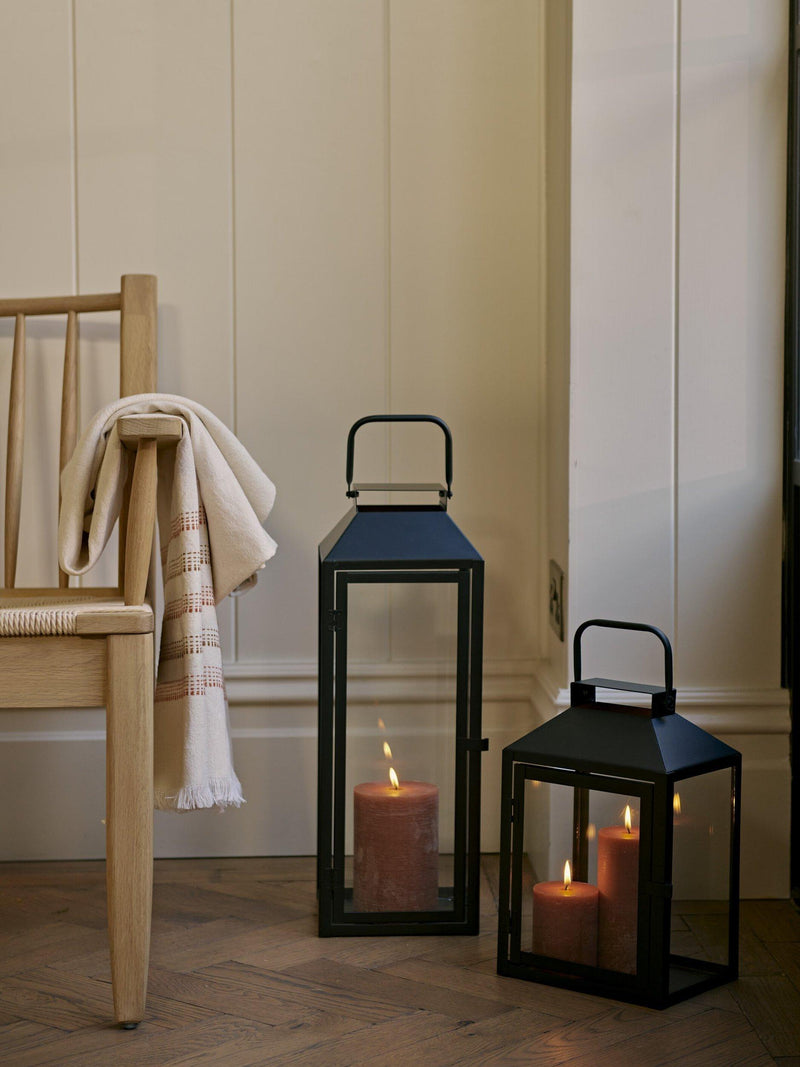 Neptune Browning lantern candle holder in black, imported from the UK