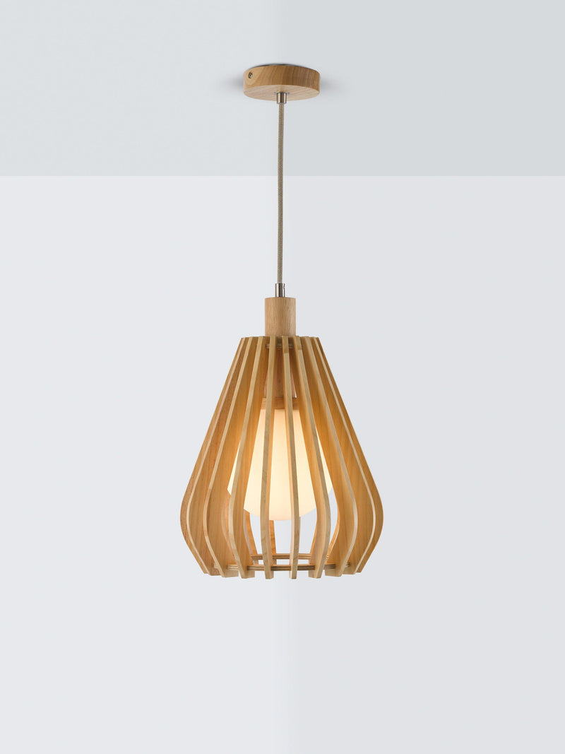 John Lewis Finn pendant light with wood slats, imported from the UK