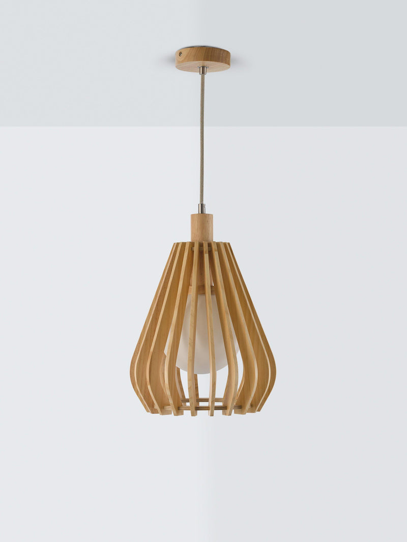 John Lewis Finn pendant light with wood slats, imported from the UK