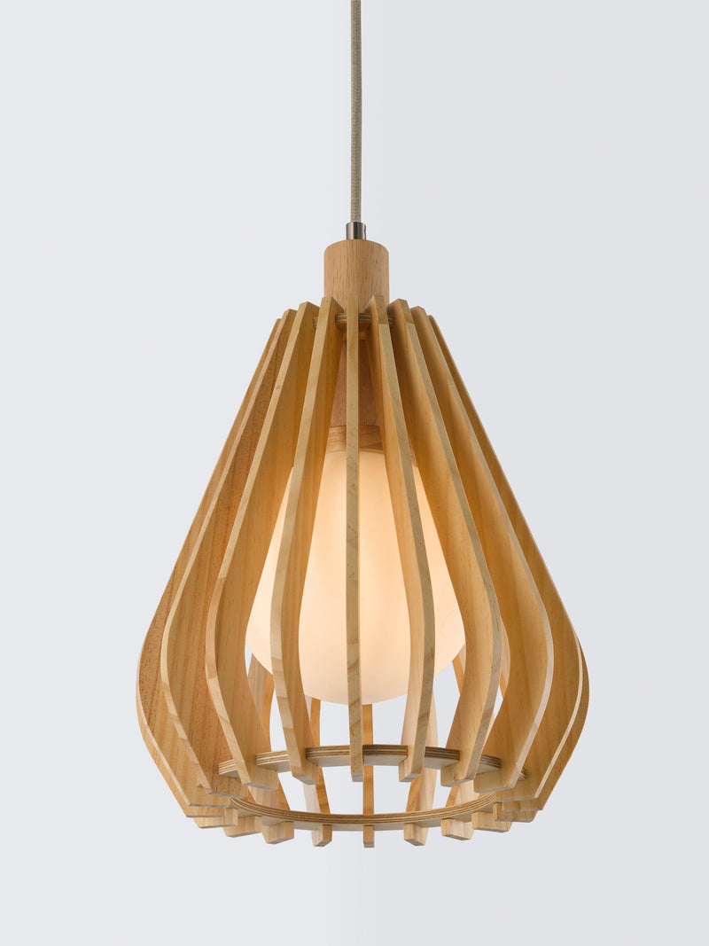 John Lewis Finn pendant light with wood slats, imported from the UK