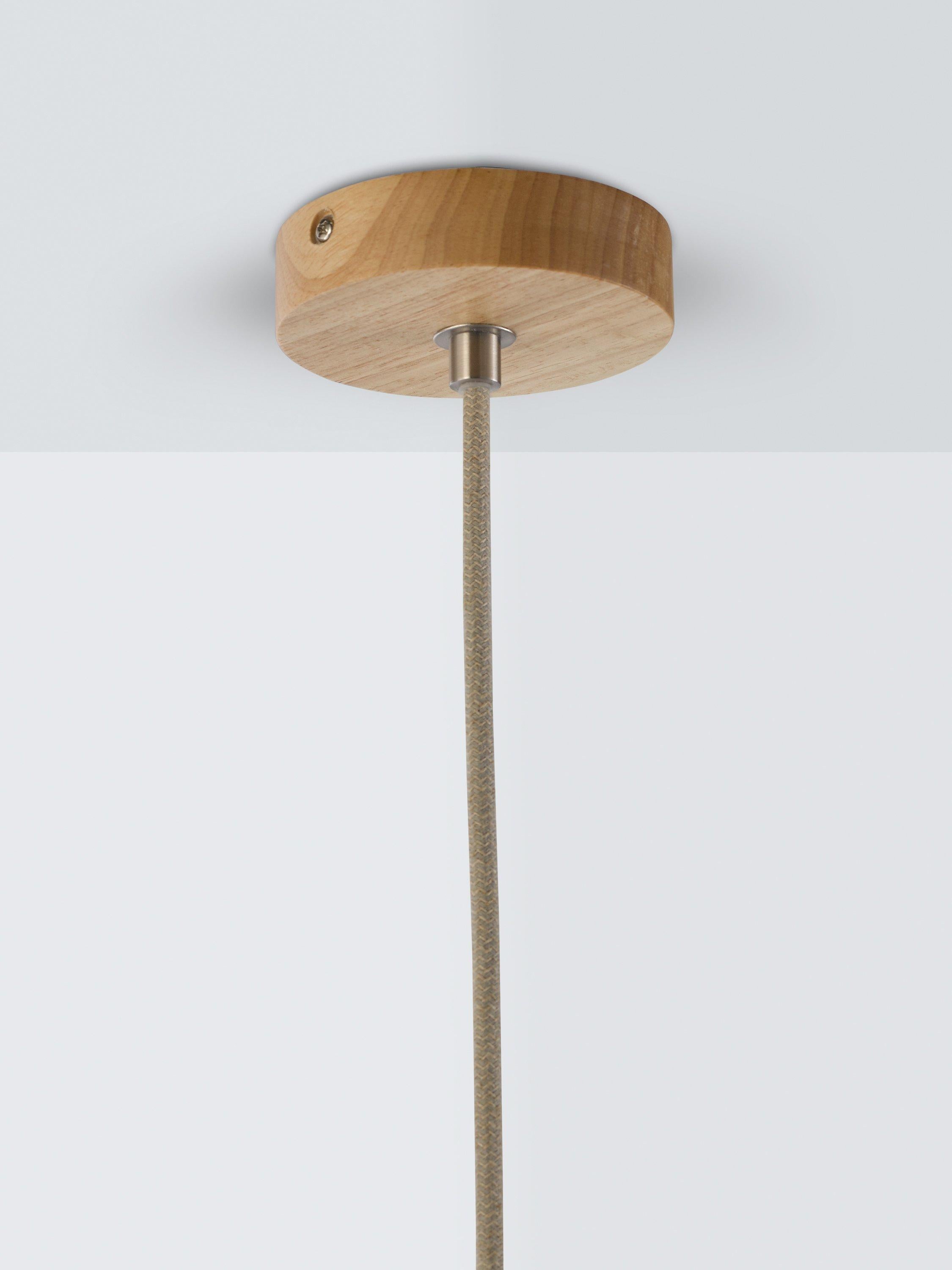 John Lewis Finn pendant light with wood slats, imported from the UK