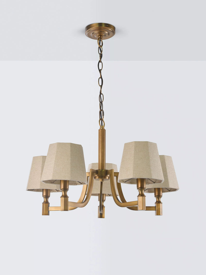 John Lewis Oatmeal 5-arm pendant light, antique brass, imported from the UK