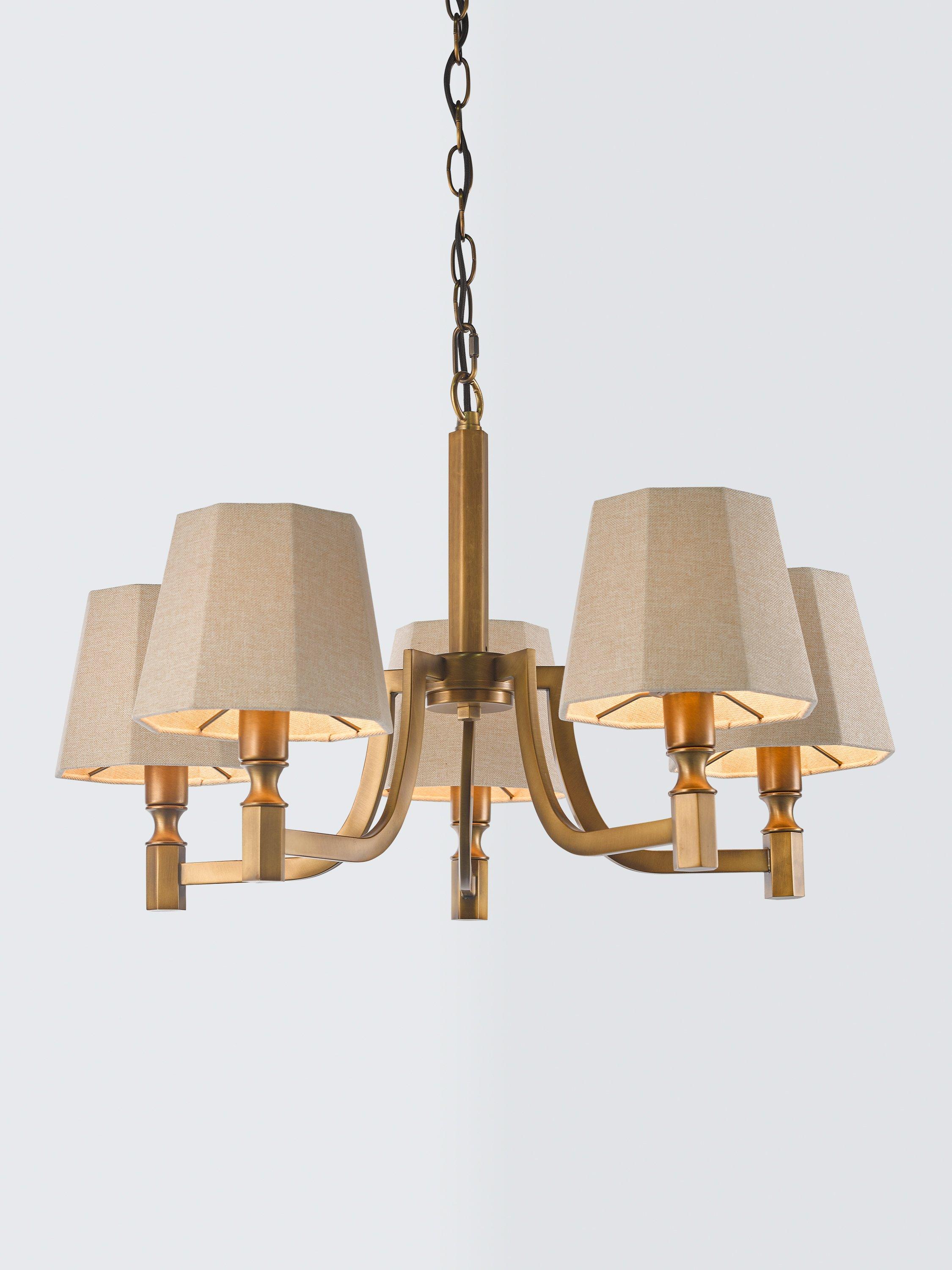 John Lewis Oatmeal 5-arm pendant light, antique brass, imported from the UK