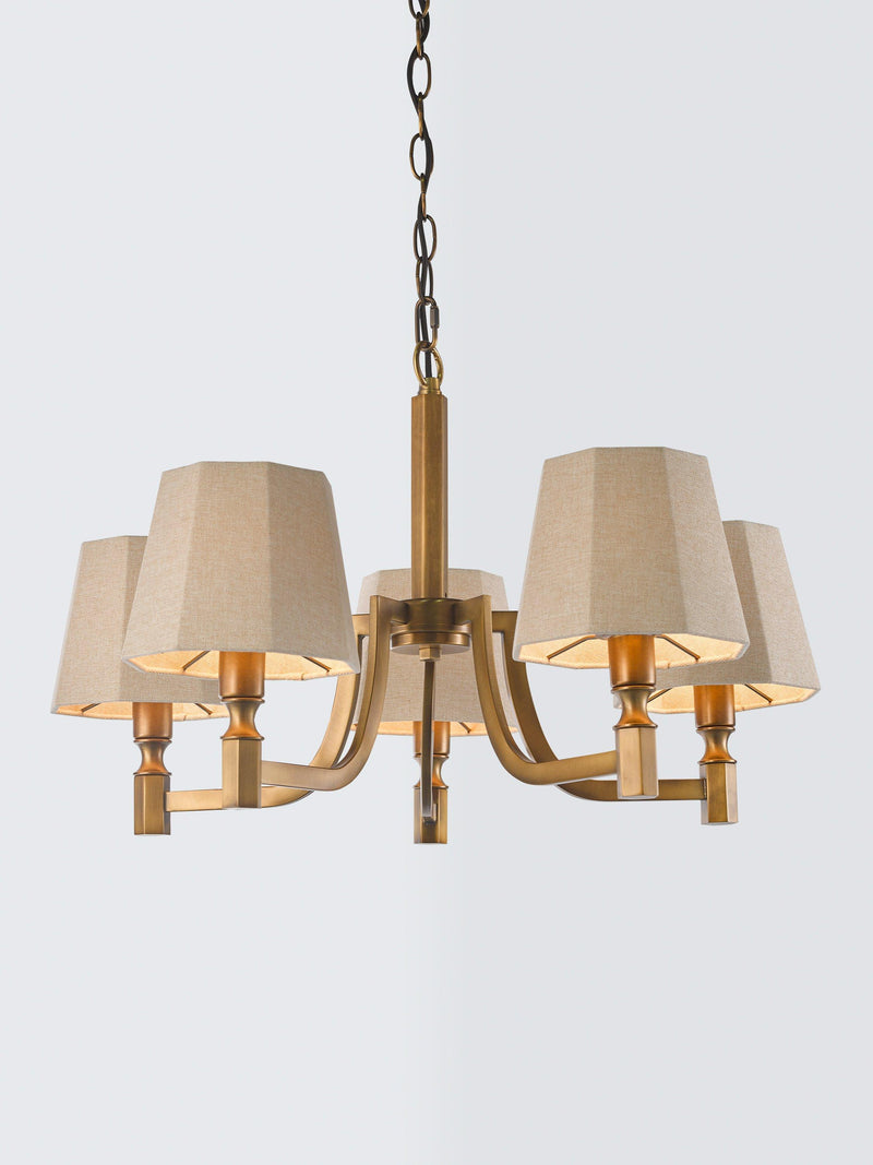 John Lewis Oatmeal 5-arm pendant light, antique brass, imported from the UK