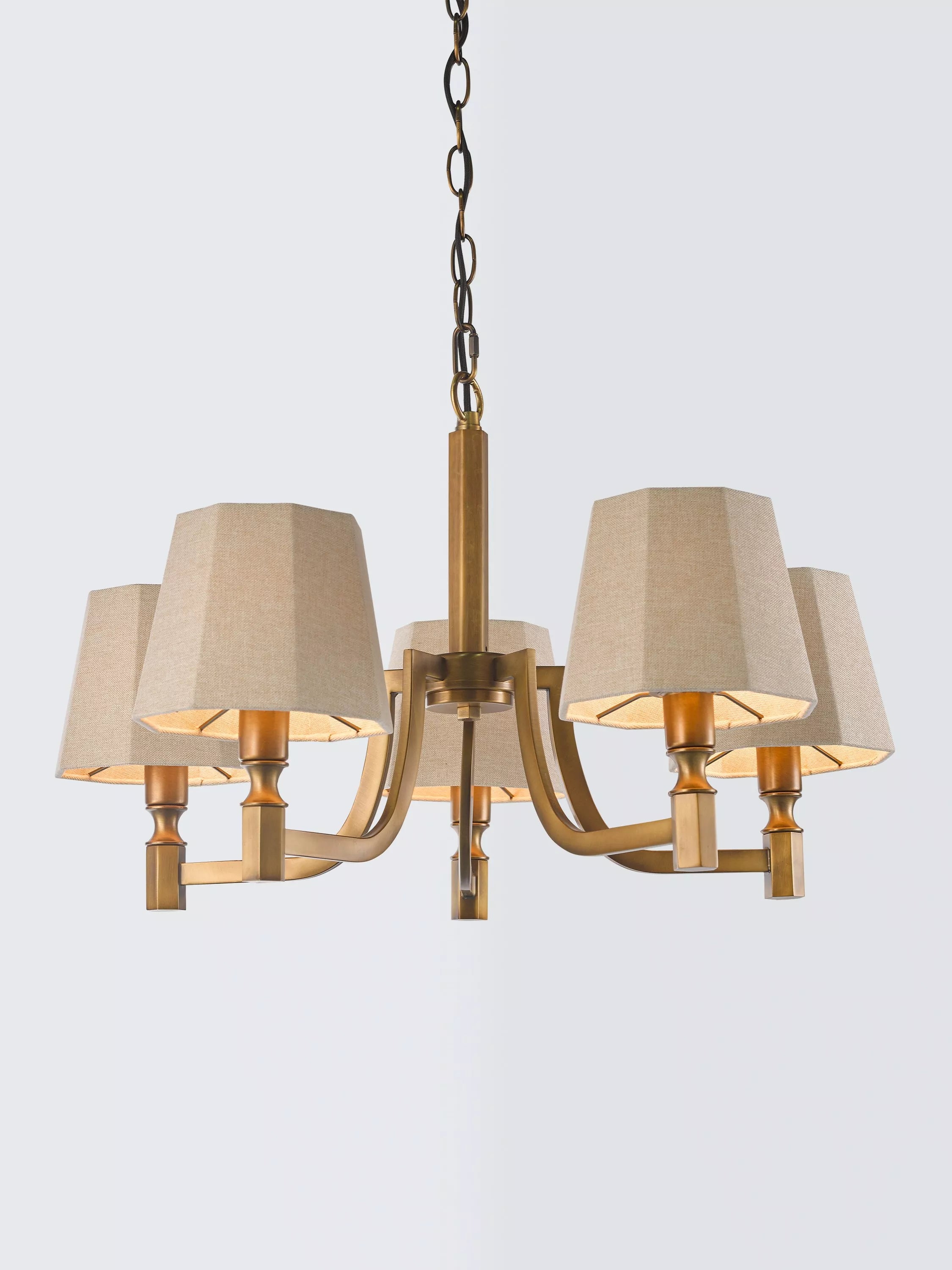 John Lewis Oatmeal 5-arm pendant light, antique brass, imported from the UK