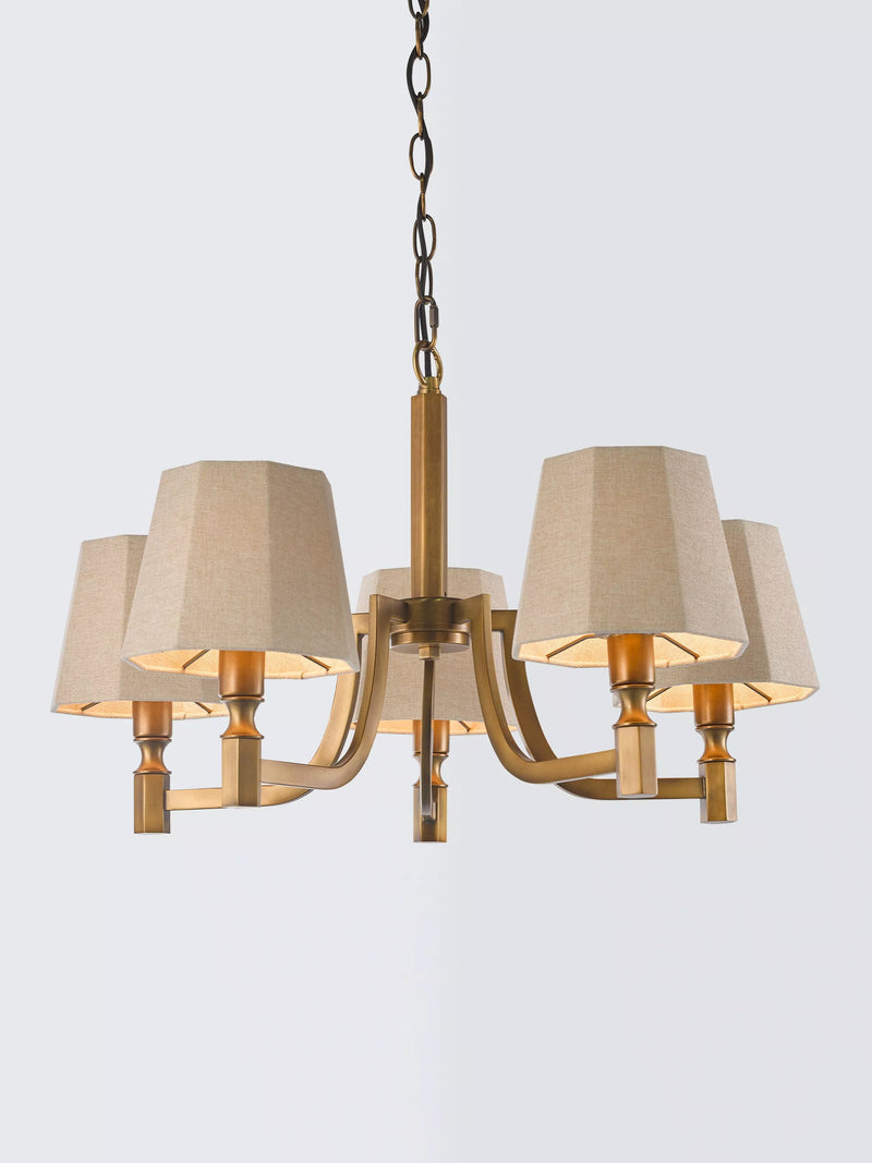 John Lewis Oatmeal 5-arm pendant light, antique brass, imported from the UK