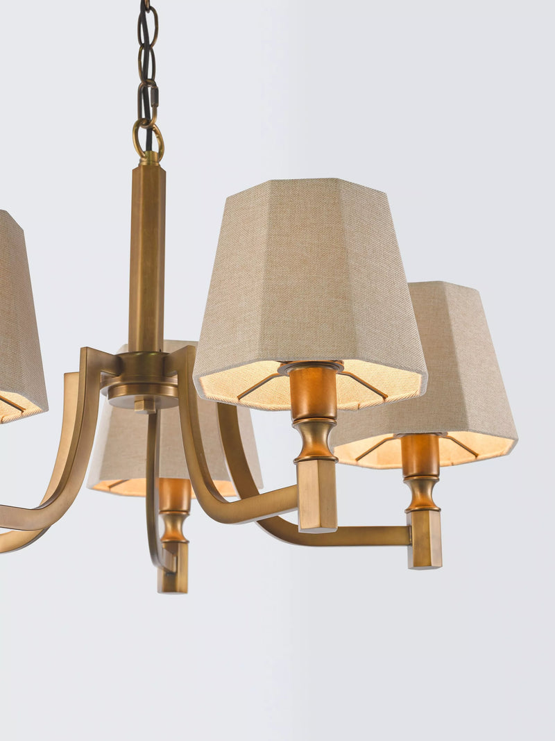 John Lewis Oatmeal 5-arm pendant light, antique brass, imported from the UK