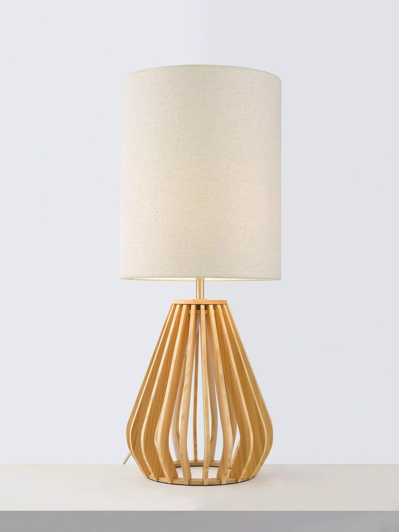 John Lewis Finn table lamp with wooden base and linen shade, UK version