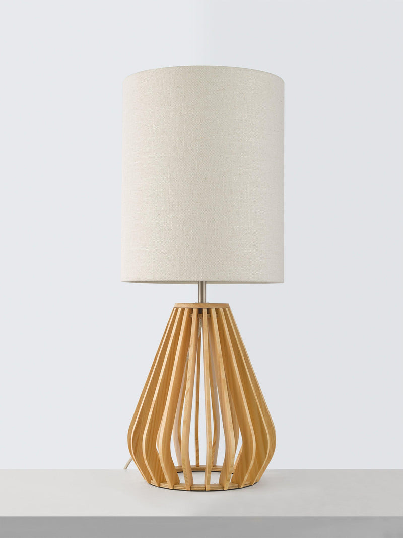 John Lewis Finn table lamp with wooden base and linen shade, UK version