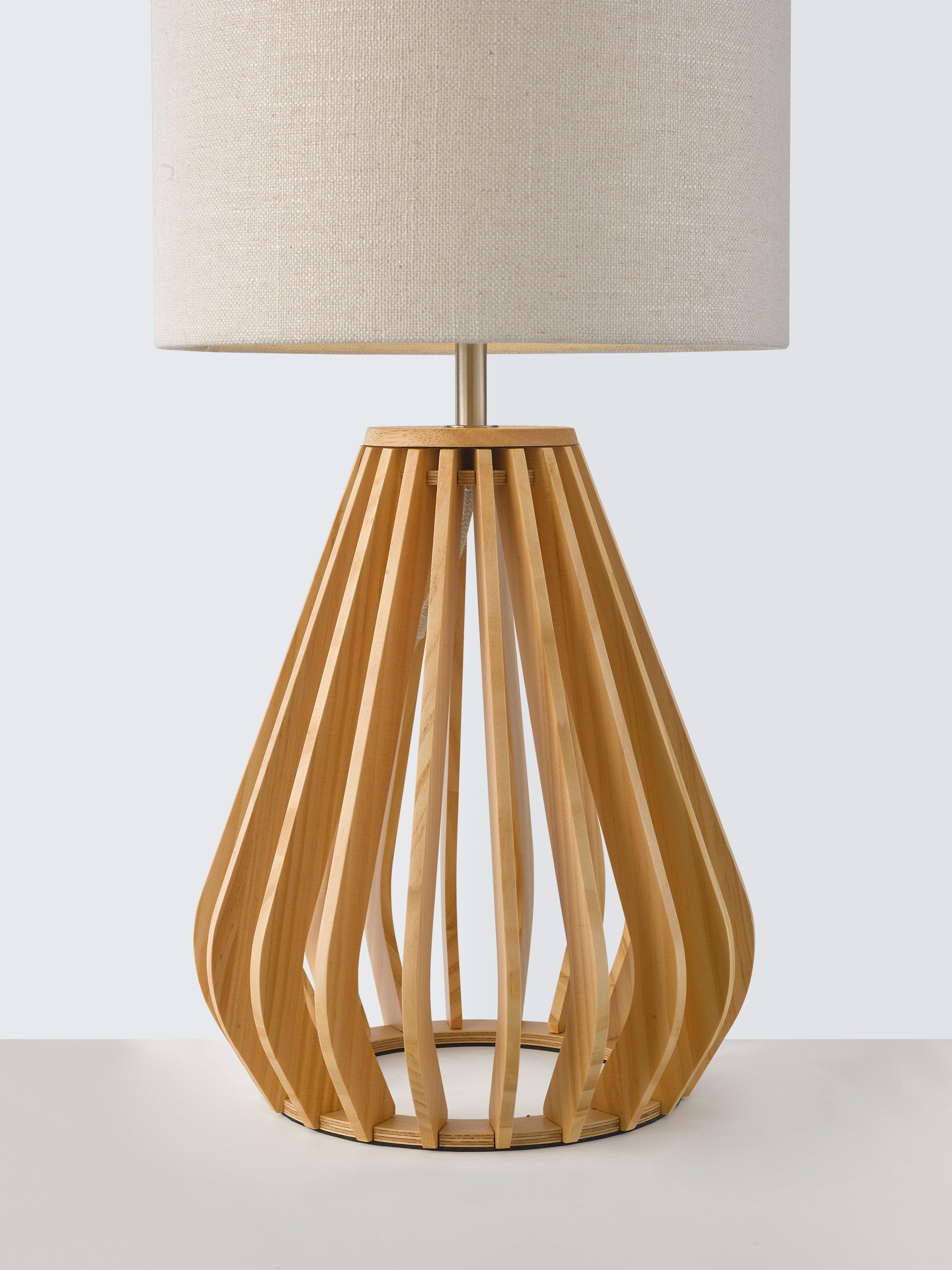 John Lewis Finn table lamp with wooden base and linen shade, UK version