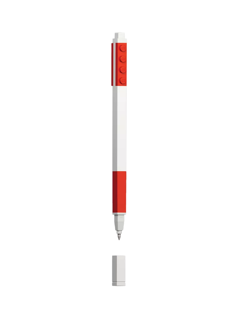LEGO red gel pen with plates and minifigure (British brand)