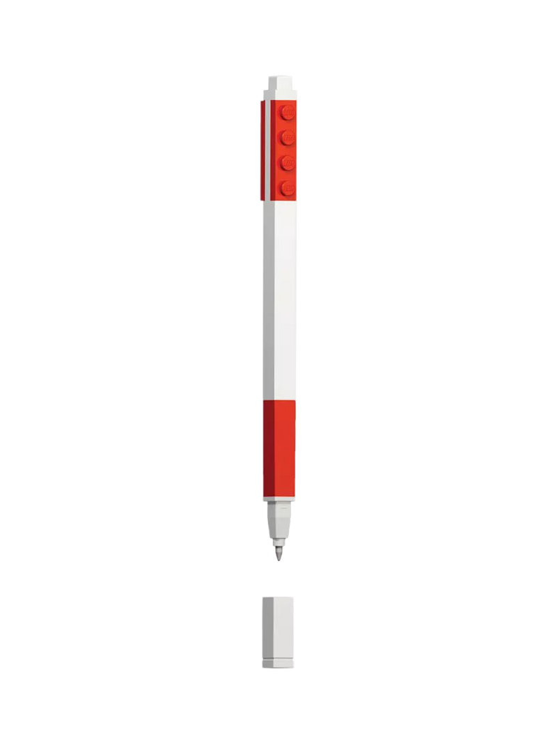 LEGO red gel pen with plates and minifigure (British brand)