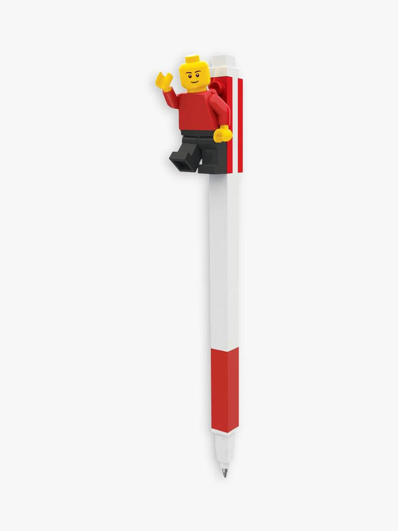 LEGO red gel pen with plates and minifigure (British brand)
