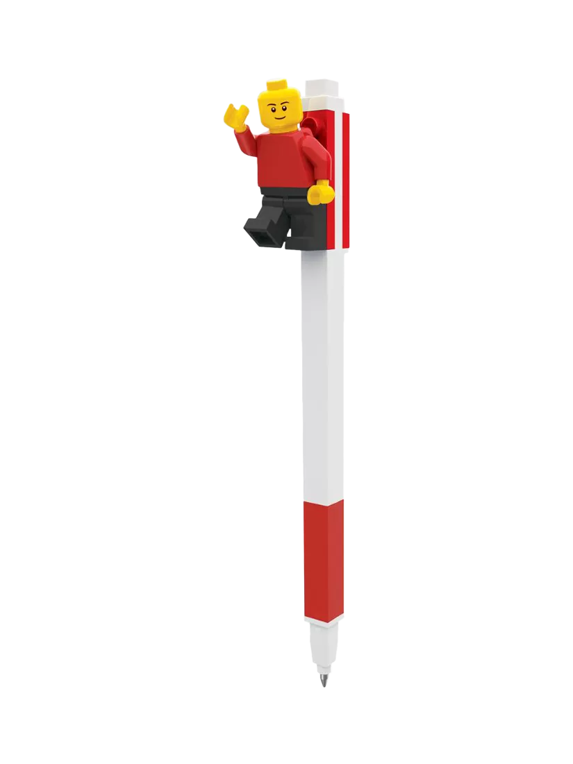 LEGO red gel pen with plates and minifigure (British brand)