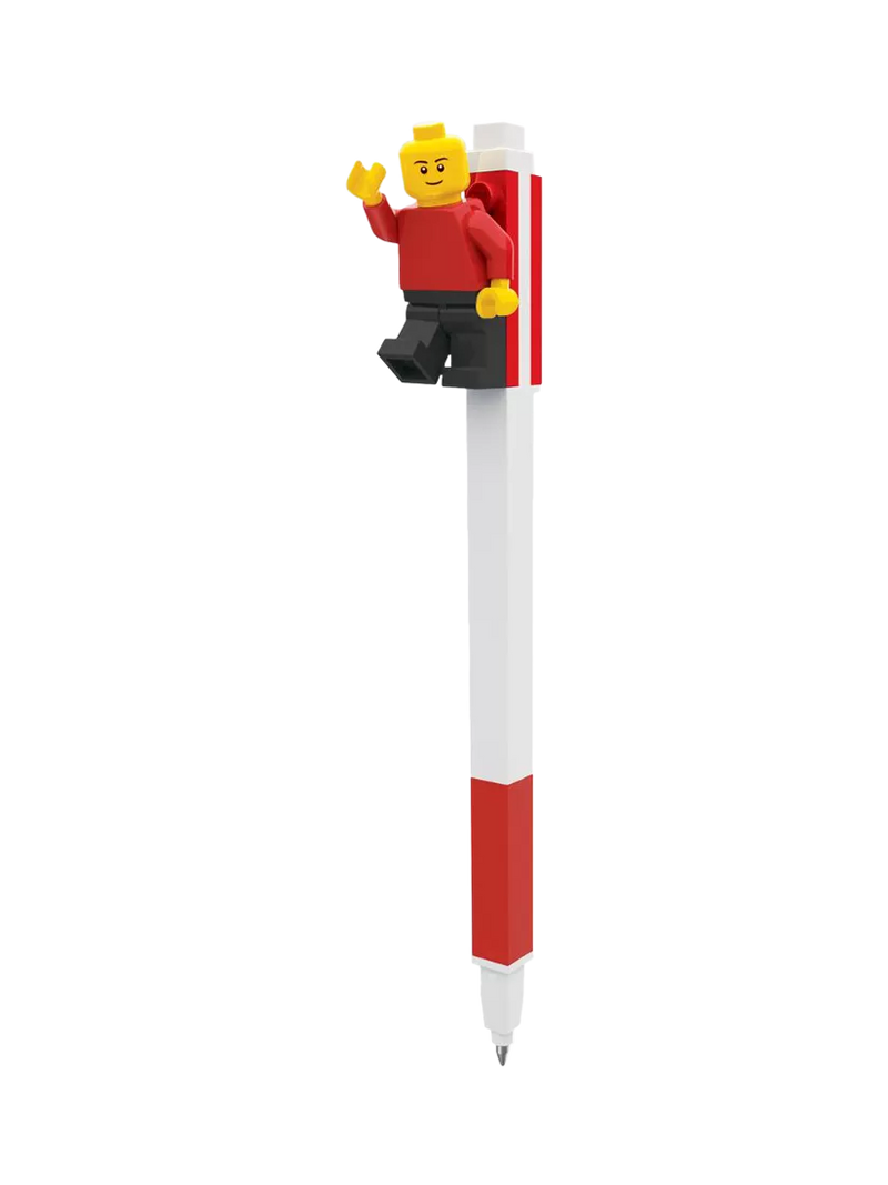 LEGO red gel pen with plates and minifigure (British brand)
