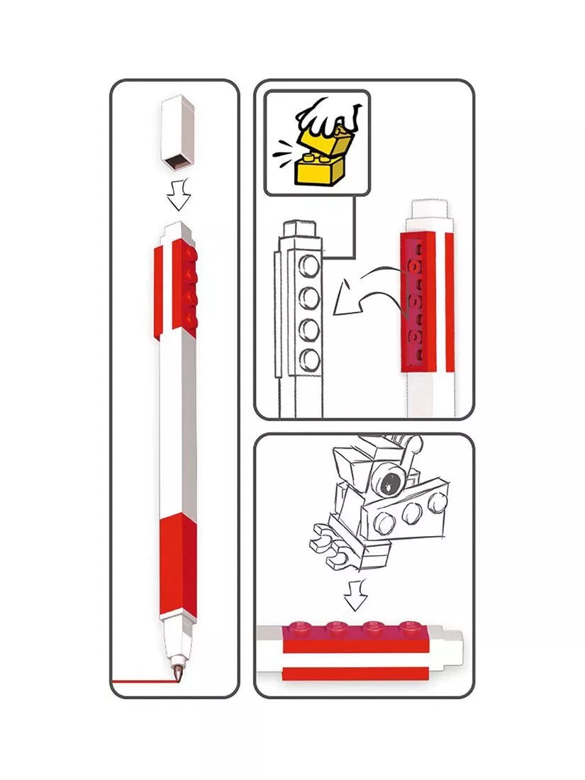 LEGO red gel pen with plates and minifigure (British brand)