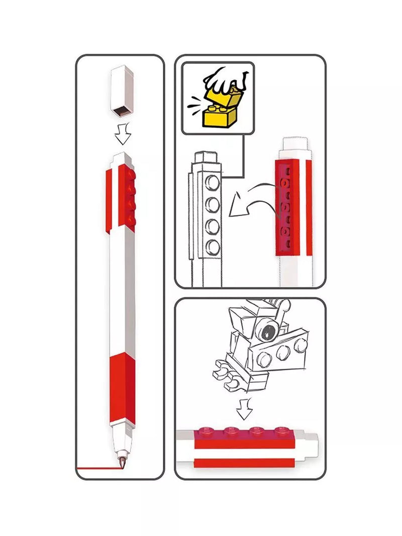 LEGO red gel pen with plates and minifigure (British brand)
