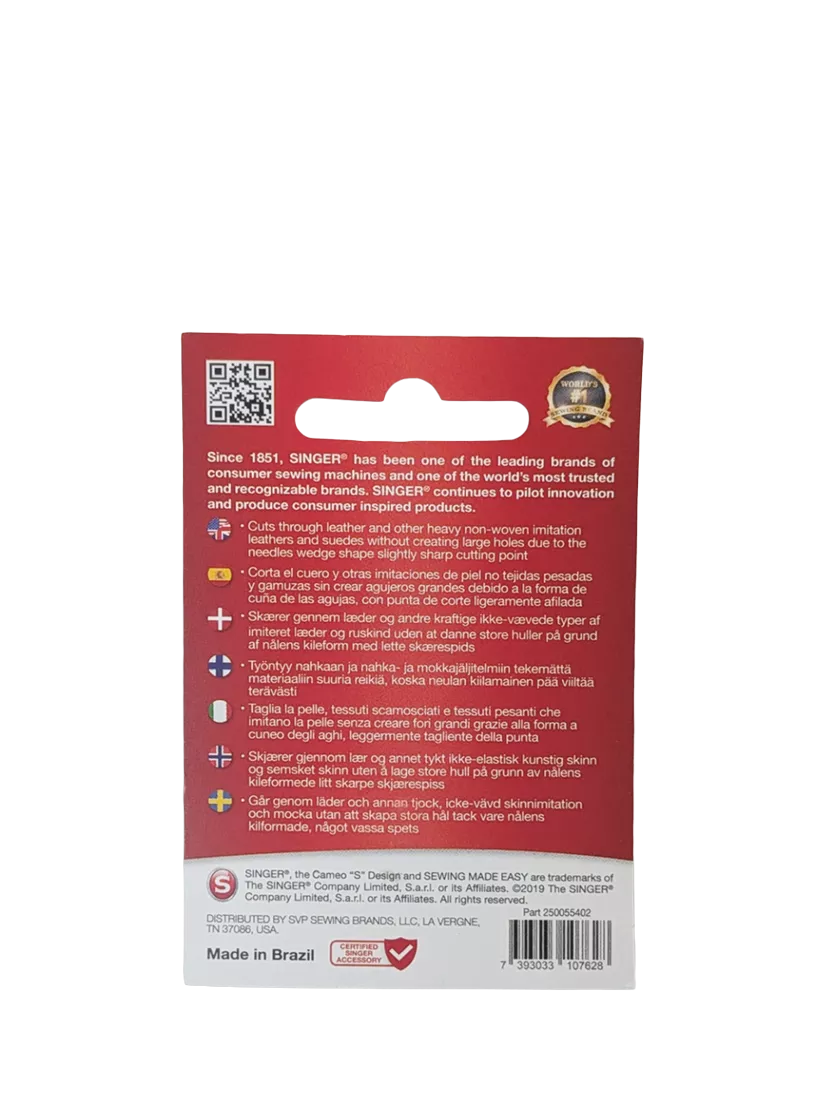 Singer sewing machine needles leather 90/14 pack of 5, UK version